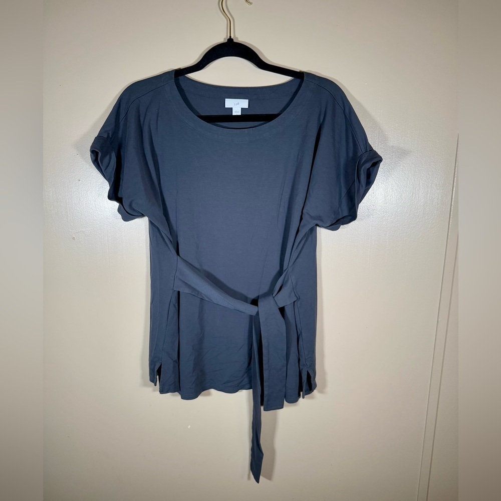J. Jill Blouse gray blue front or back tie top slimming size Large